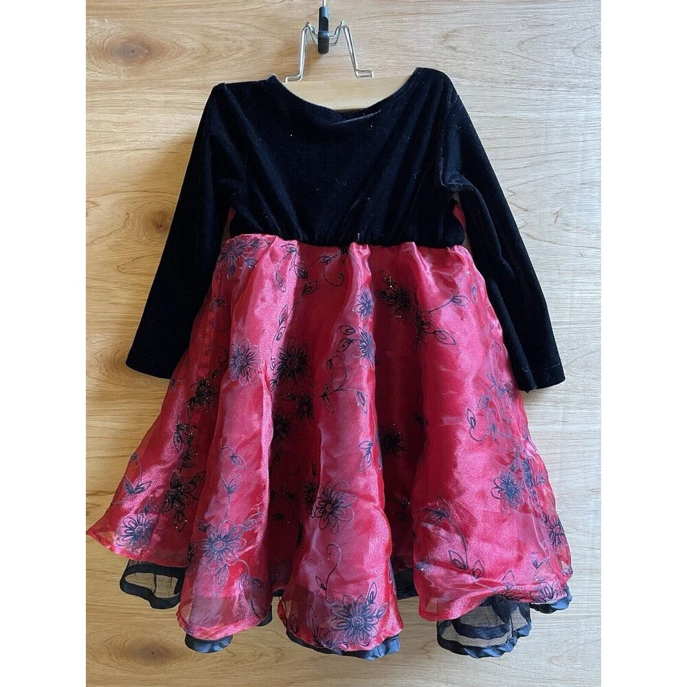 Blueberi Boulevard Dress Girls Size 2T Black Red Velvet Organza